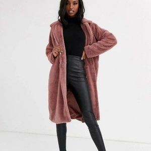 Missguided Tall Longline Faux Fur Coat in Rose